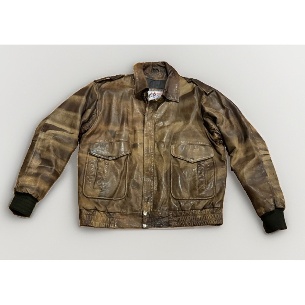 Vintage A2 Lamb Leather Bomber Jacket L Geometric Fade Indiana Jones Rare